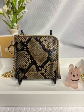 Michael Kors Tan and Black Snake-Print Zip Card Case  and Bag Charm NWT